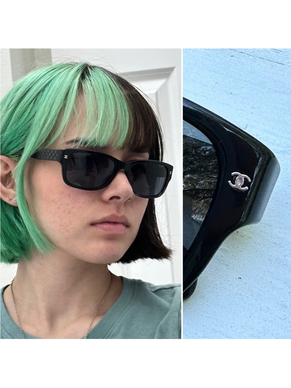 CHANEL Black Rectangular Logo Sunglasses - Black